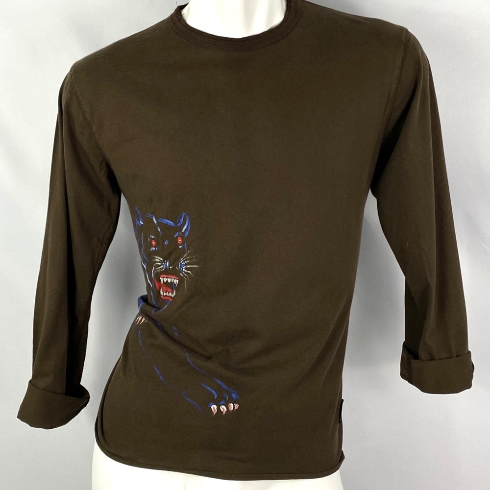 Burn n Violet | Mens Brown LSleeve Cat Graphic T